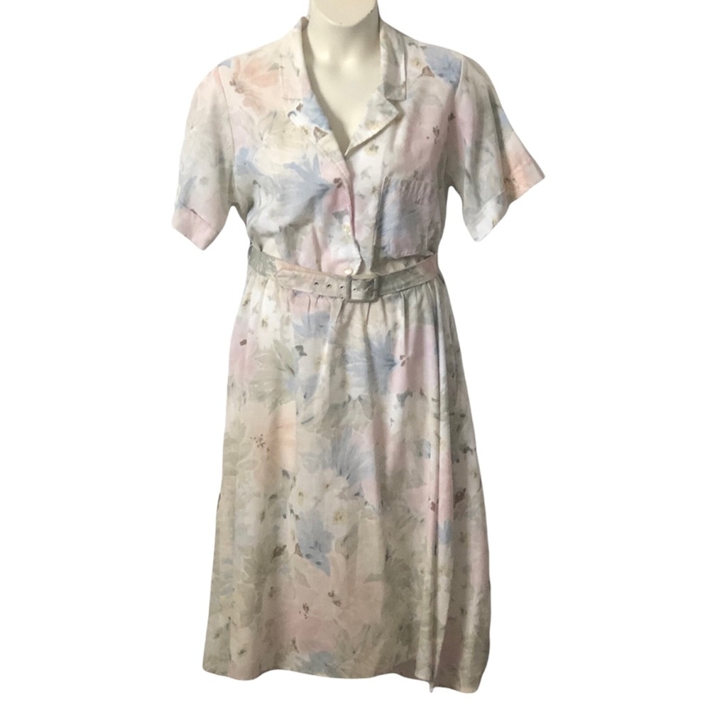 Vintage Women’s Pastel Blue Pink and Green Shirtwaist Dress Size - Picture 8 of 12